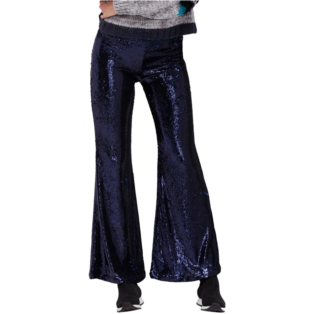 Free People Navy Sequin Flare Pants